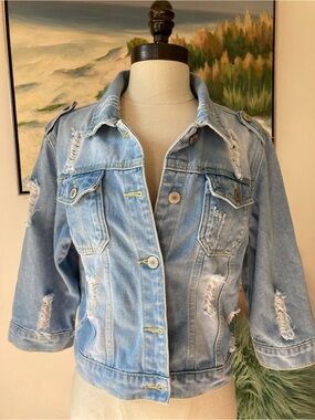 Distressed Light Blue Women's Denim Jacket NWOT